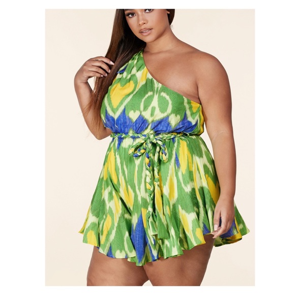 Asymmetrical Lemon Lime Romper - Picture 2 of 8